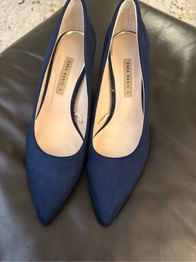 Zara Navy Suede Pointed Toe Pumps